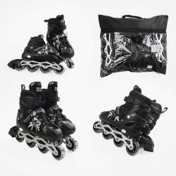 Ролики 45432-L /розмір 39-43/ колір – ЧОРНИЙ (6) колеса PVC, устілка 24-27 см, ПЕРЕДНЄ КОЛЕСО СВІТЛО, d – 6.5 см, в сумці