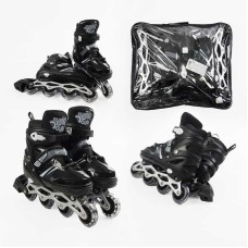 Ролики 94608-L /розмір 39-43/ колір – ЧОРНИЙ (6) колеса PVC, устілка 25-27 см, ПЕРЕДНЄ КОЛЕСО СВІТЛО, d – 6.5 см, в сумці