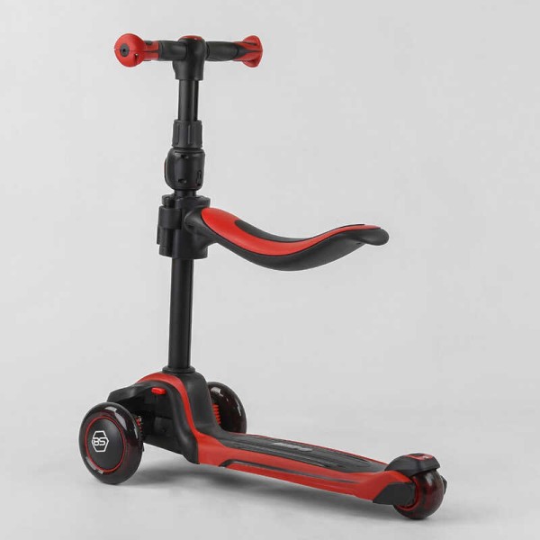 Самокат триколісний Best Scooter JS-10711 (4) з сидінням, алюмінієве кермо, 3 колеса PU зі світлом, d = 12 см