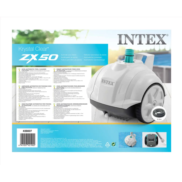 Intex Автоматичний підводний вакуумний робот-пилосос 28007 (ZX50) для очищення дна басейнів, працює від фільтру насоса потужністю від 3407до5678 л