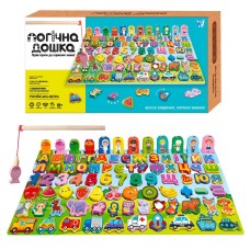 Логическая деревянная доска 31592 WToys, математический + фруктовый сортер, транспорт, буквы, магнитная рыбалка