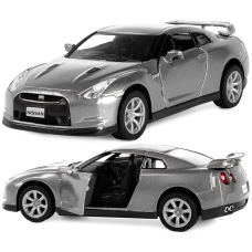 Машинка металлическая Kinsmart 1:36 2009 Nissan GT-R R35 инерционная, двери открываются KT5340W / Серебристый