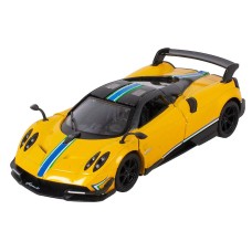 Машинка металлическая Kinsmart 1:38 2016 Pagani Huayra BC инерционная, дверь открывается KT5400WF / Желтый с принтом