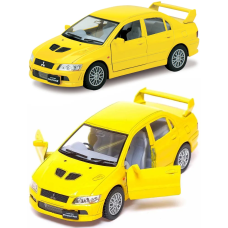 Машинка металлическая Kinsmart 1:36 "Mitsubishi Lancer Evolution VII" KT5052W инерционная, дверь открывается / Желтый