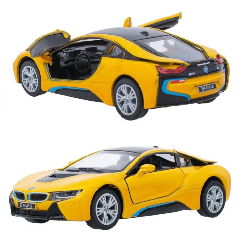 Машинка металлическая Kinsmart 1:36 BMW i8 инерционная KT5379WA Жёлтая