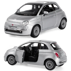 Металлическая машинка Kinsmart 1:28 Fiat 500 2007 с инерционным движением, открывающиеся двери / Серебристый KT5345W