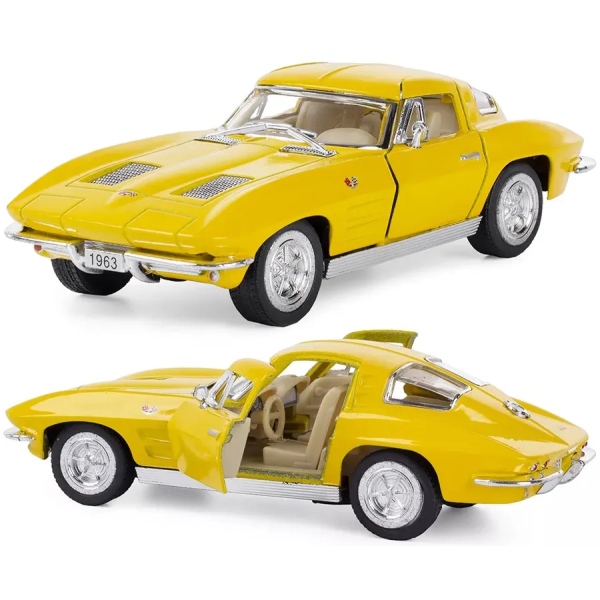 Машинка металева Kinsmart 1:36 1963 Corvette Sting Ray KT5358W інерційна, двері відчиняються / Жовтий