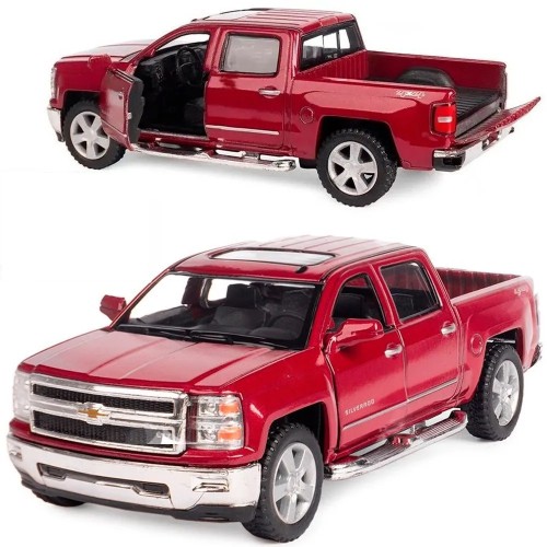 Машинка металлическая Kinsmart 1:46 2014 Chevrolet Silverado инерционная, двери и багажник открываются KT5381W / Бордовый