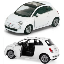 Металлическая машинка Kinsmart 1:28 Fiat 500 2007 с инерционным приводом, открывающиеся двери / Белый KT5345W