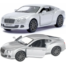 Машинка металлическая Kinsmart 1:38 Bentley Continental GT 2012 (инерционная, двери открываются, серебристая KT5369W)