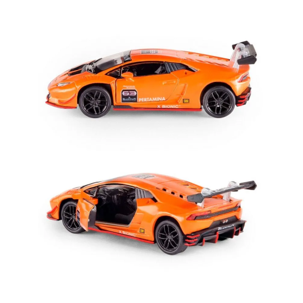 Машинка металлическая Kinsmart 1:36 Lamborghini Huracan LP620-2 KT5389W инерционная, дверь открывается / Оранжевая