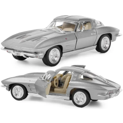 Машинка металлическая Kinsmart 1:36 1963 Corvette Sting Ray KT5358W инерционная, двери открываются / Серебристый