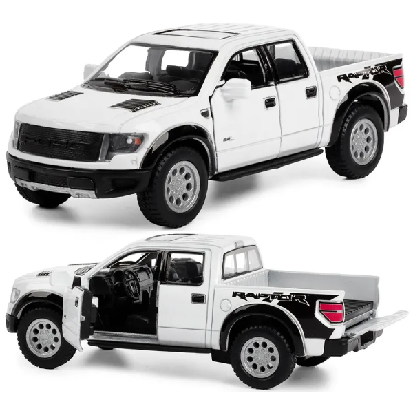 Машинка металлическая Kinsmart 1:46 2013 Ford F-150 SVT Raptor SuperCrew KT5365W инерционная, двери открываются / Белый