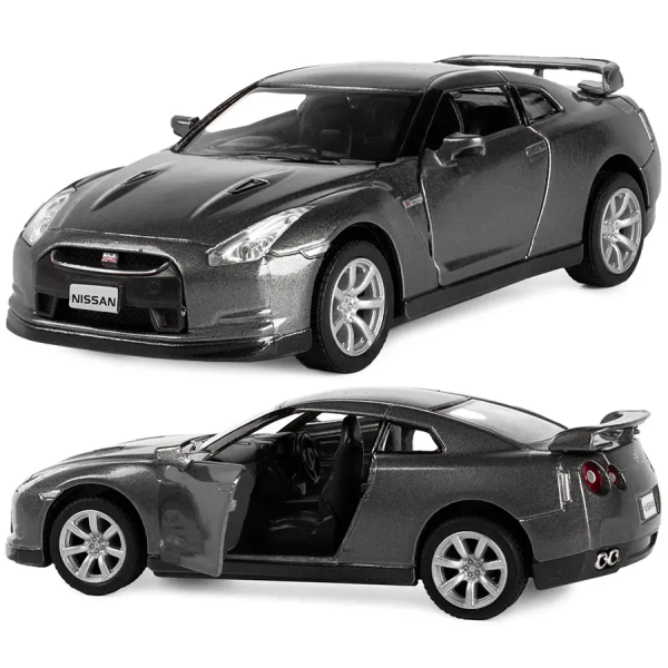 Машинка металева Kinsmart 1:36 2009 Nissan GT-R R35 інерційна, двері відчиняються KT5340W/ Темно Сірий