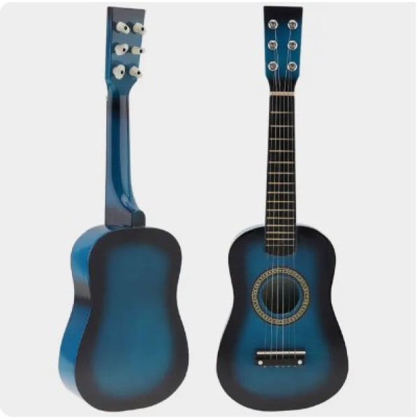Дерев'яна дитяча гітара, 6 струн, з медіатором, налаштовується (1370) Синя