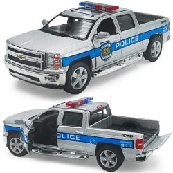 Игрушечная машинка металлическая Kinsmart 1:46 2014 Chevrolet Silverado Police инерционная, двери и багажник открываются KT5381WPR