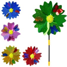 Вітрячок M 6246 діам.23см, квітка, на паличці 36см, фольга, 5 кольорів, в кульку