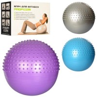 М'яч для фітнесу-65см MS 1652 Фітбол масаж, 1100г, 3 кольори, Anti-Burst System, в коробці 24-18-10см