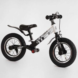 Велобіг Corso "Skip Jack" 11057 ЧОРНО-БІЛИЙ, надувні колеса 12", сталева рама з амортизатором, ручне гальмо, підніжка, в коробці