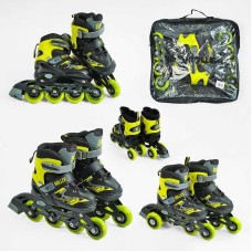 Ролики 10890-S Best Roller /розмір 30-33/ колір – ЖОВТИЙ (6) колеса PU, ПЕРЕДНЄ КОЛЕСО СВІТЛО, переставні задні колеса, устілка 17-18.5 см, d колес – 6.5 см, в сумці