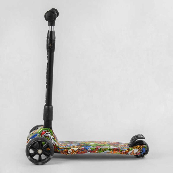 Самокат триколісний Best Scooter 46-009 MAXI (6) складне алюмінієве кермо, 3 колеса PU зі світлом, переднє 130х35 мм, заднє 80х45 мм, в коробці