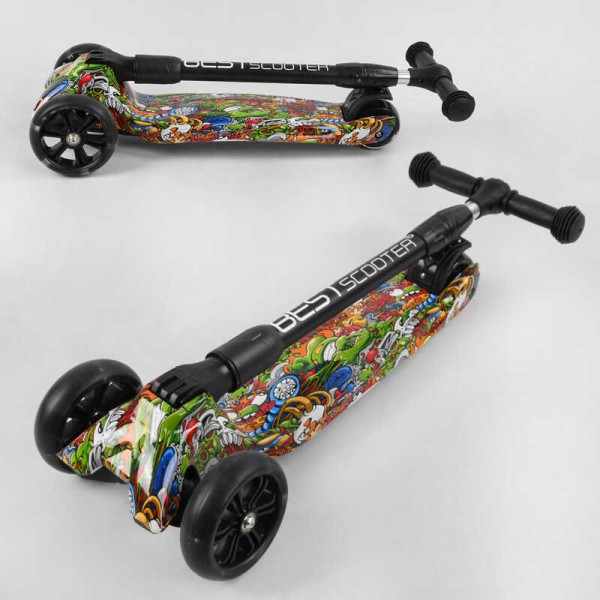Самокат триколісний Best Scooter 46-009 MAXI (6) складне алюмінієве кермо, 3 колеса PU зі світлом, переднє 130х35 мм, заднє 80х45 мм, в коробці