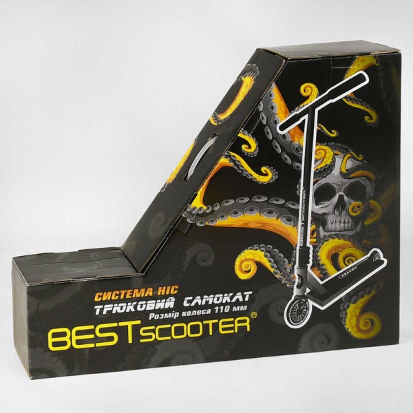 Самокат трюковий KR-93091 Best Scooter (4) Kraken HIC-система, ПЕГИ, алюмінієвий диск та дека, АНОДОВАНИЙ, колеса PU 110 мм, ширина керма 58 см