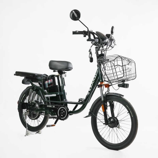 Електровелосипед Corso «Shadow» 22" дюймів SH-8036-9 / C-31 !!!!! (1) ЗЕЛЕНИЙ, рама сталева, двигун 500W, акум. 48V20AH, корзина, покришки 22*1.95