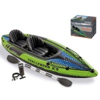 Intex Двомісна надувна байдарка-каяк 68306 NP Challenger K2, 351х76см, (весла, ручний насос). 3-х камерна