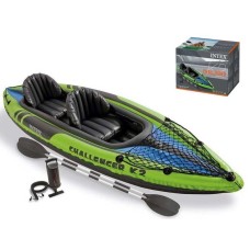 Intex Двомісна надувна байдарка-каяк 68306 NP Challenger K2, 351х76см, (весла, ручний насос). 3-х камерна