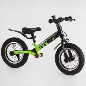 Велобег Corso "Skip Jack" 95112 (1) ЧЕРНО-ЗЕЛЕНЫЙ, надувные колеса 12", стальная рама с амортизатором, ручной тормоз, подножка, в коробке