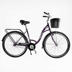 Велосипед міський Corso FORTUNA 28" FR-28077 + КОШИК ТЕМНО-ФІОЛЕТОВИЙ, одношвидкісний, сталева рама 20", корзина, багажник