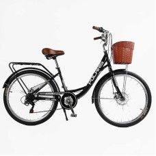 Велосипед міський Corso Polaris 26" PS-80110 + КОШИК ЧОРНИЙ сталева рама 16.5", Shimano 7 швидкостей, корзина, багажник