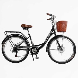 Велосипед міський Corso Polaris 26" PS-80110 + КОШИК ЧОРНИЙ сталева рама 16.5", Shimano 7 швидкостей, корзина, багажник