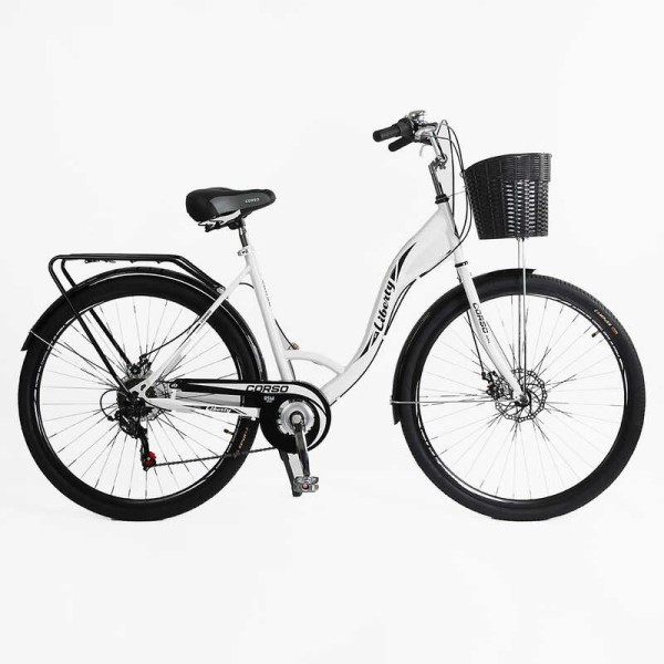 Велосипед міський Corso «Liberty» 28’’ дюймів LR-28014 (1) + КОШИK, сталева рама 20'', Shimano 7 швидкостей, корзина, багажник