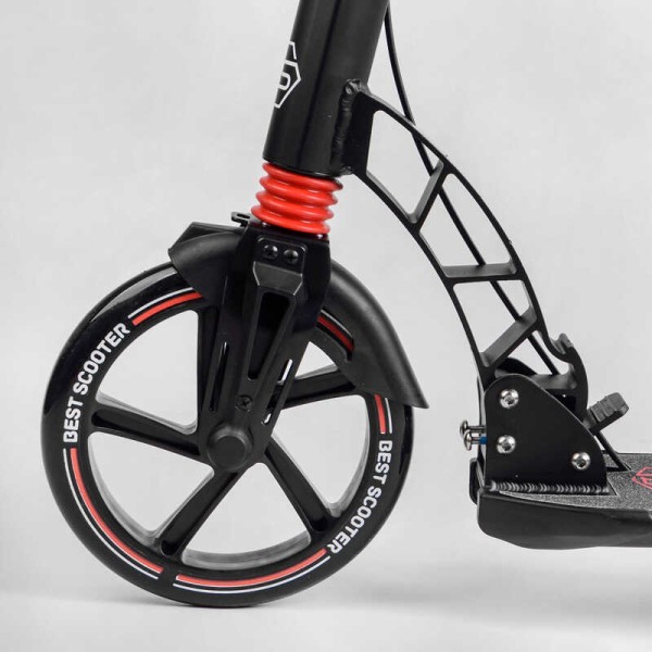 Самокат двухколесный "Best Scooter" 60054-R (2) ФАРА, переднее колесо PU 230 мм, заднее колесо 200мм, 2 амортизатора, дисковый тормоз, зажим руля