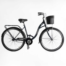 Велосипед міський Corso FORTUNA 28" FR-28083 + КОШИК ТЕМНО-ЗЕЛЕНИЙ, одношвидкісний, сталева рама 20", корзина, багажник