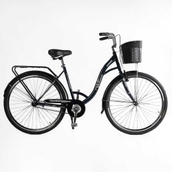 Велосипед міський Corso FORTUNA 28" FR-28083 + КОШИК ТЕМНО-ЗЕЛЕНИЙ, одношвидкісний, сталева рама 20", корзина, багажник