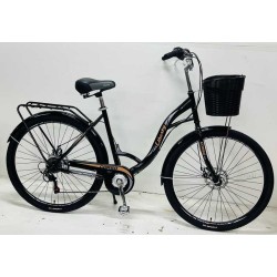 Велосипед міський Corso Liberty 28" дюймів LR-28286 + КОШИK, ЧОРНИЙ, сталева рама 20", Shimano 7 швидкостей, корзина, багажник