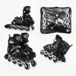 Ролики 94608-L /розмір 39-43/ колір – ЧОРНИЙ (6) колеса PVC, устілка 25-27 см, ПЕРЕДНЄ КОЛЕСО СВІТЛО, d – 6.5 см, в сумці