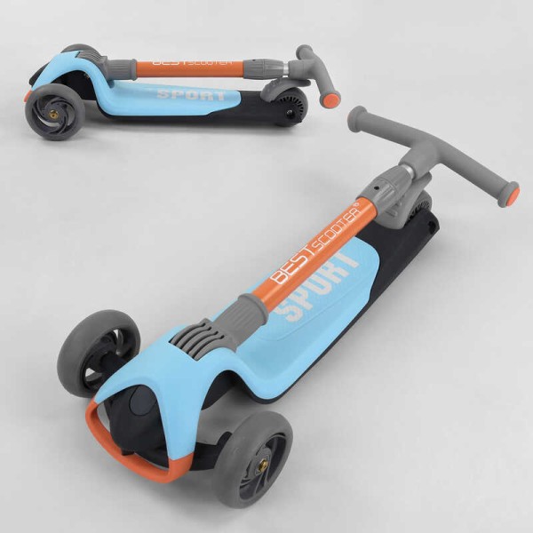 Самокат трехколесный F-39015 (6) Best Scooter, ГОЛУБОЙ, складной алюминиевый руль, 3 колеса PU со светом, d=120*35мм
