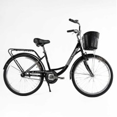 Велосипед міський Corso TRAVEL 26" TL-26207 + КОШИК колір ЧОРНИЙ, одношвидкісний, сталева рама 16.5", корзина, багажник