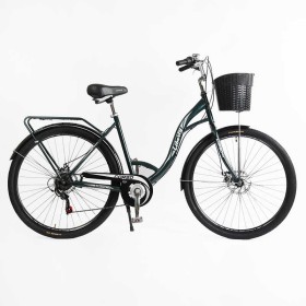 Велосипед міський Corso «Liberty» 28’’ дюймів LR-28193 (1) + КОШИK, ТЕМНО-ЗЕЛЕНИЙ, сталева рама 20'', Shimano 7 швидкостей, корзина, багажник
