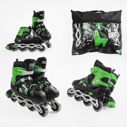 Ролики 40078-L /розмір 39-43/ колір – ЗЕЛЕНИЙ (6) колеса PVC, устілка 24-27 см, ПЕРЕДНЄ КОЛЕСО СВІТЛО, d – 6.5 см, в сумці