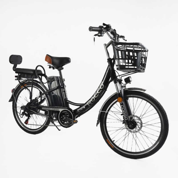 Електровелосипед Corso «ROCCO» 24" дюймів RC-20515 (1) ЧОРНИЙ, рама сталева, двигун 500W, акумулятор 48V20AH, корзина, у коробці