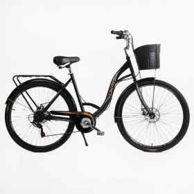 Велосипед міський Corso «Liberty» 28’’ дюймів LR-28286 (1) + КОШИK, ЧОРНИЙ, сталева рама 20'', Shimano 7 швидкостей, корзина, багажник