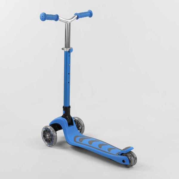 Самокат трехколесный Y-00180 (4) Best Scooter, ГОЛУБОЙ, складной алюминиевый руль, 4 колеса PU со светом, d=12 см