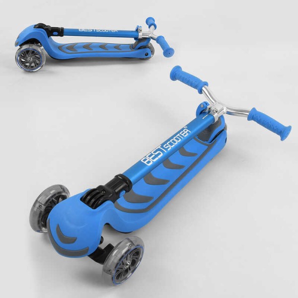 Самокат трехколесный Y-00180 (4) Best Scooter, ГОЛУБОЙ, складной алюминиевый руль, 4 колеса PU со светом, d=12 см