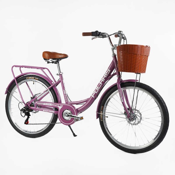 Велосипед міський Corso Polaris 26" PS-91606 + КОШИК сталева рама 16.5", Shimano 7 швидкостей, корзина, багажник