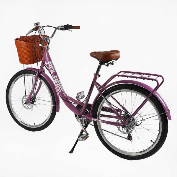 Велосипед міський Corso Polaris 26" PS-91606 + КОШИК сталева рама 16.5", Shimano 7 швидкостей, корзина, багажник
